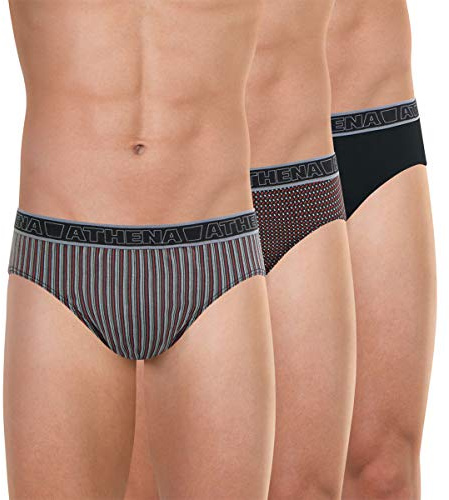 Athena - Lot de 3 Slips Homme Tonic - Taille : 7 - Couleur : Rayure Rouge-Point Rouge-Noir