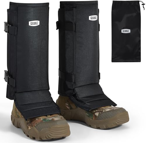 GearOZ Snake Gaiters Snake Chaps, Waterproof Lower Legs Snake Guards, Snake Bite Protective Gaiters, Anti-Snake Boots for Men/Women, Adjustable Size for Hunting/Hiking/Farm Working, Black