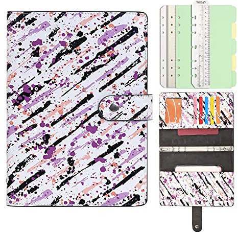 Wonderpool Carpetas cuaderno cuero recargables escritura Diario con patrón & bolsillos - Papel rayado grueso de 100gsm para viajes escolares trabajo (Tinta, A5)