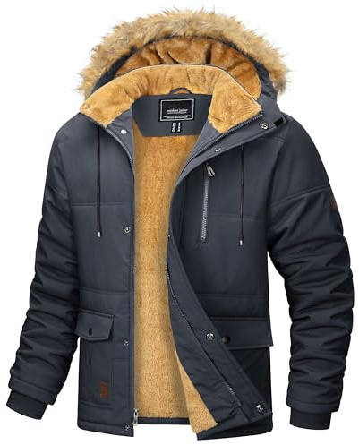 MAGCOMSEN Winter Coats for Men Waterproof Jackets Windproof Thermal Fleece Parka Casual Puffer Jacket,Dark Grey,L