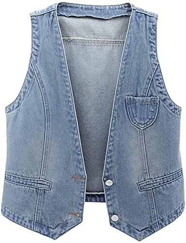 Lazutom Chaleco de mezclilla casual sin mangas para mujer, azul claro, 38