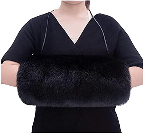 YWINETO Manchons chauds en fausse fourrure pour femme - Mitaines chaudes en fausse fourrure - Pour la neige, le camping - Pour temps froid - Noir - Taille L, Noir , 90