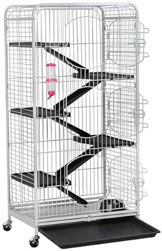 Abician Cage pour Petits Animaux à roulettes, Cage pour Rongeurs avec 5 Rampes et 5 Plateformes, Cage en Métal Multiniveaux avec 3 Portes pour Cochons d'Inde, Furets, Chinchillas Blanc