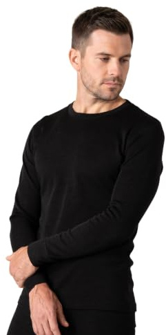LAPASA Män 100 % merinoull termoundertröja, premium merinoull underkläder, toppar, långärmad skjorta (M29 varm/M67 extra varm), Svartmelerad (varm), XXL