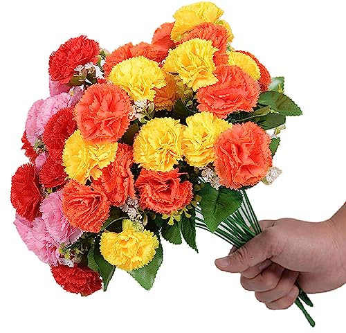 4Pack Artificial Carnations Flowers,48 Heads Bunch of Outdoor UV Resistant No Fade Silk Artificial Flower for Home Party and Wedding Decor Flower Arrangements(Multicolor)
