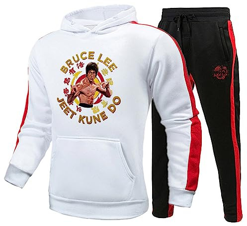 keepmore Li Xiaolong Dragon Sudadera con Capucha y Pantalones Joggers Set Kung Fu Arte Marcial Li Xiaolong Dragon Conjunto de chándal Impreso en 3D para Hombres Mujeres