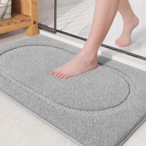 Color G Badematte rutschfest, Weiche Badezimmerteppich Maschinenwaschbar Badvorleger mit Wasserabsorbierenden, Mikrofaser Badteppich rutschfest Waschbar für Badezimmer - 50 x 80 cm, Hellgrau