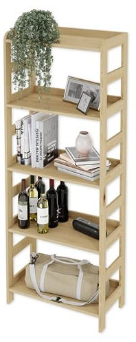 Lenmar Serie R, Natur, Braun, Holzregal, Kiefer, Holz, Hellbeige, 3-5 Böden, 89-166 cm Bücherregal, Holzregal, Standregal, Wandregal (R-09, 166x63x33 cm, 5 Böden, Natur)