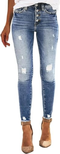 TAIYANYU Pantalon en Jean pour Femme avec Trous - Extensible - Taille Haute - avec Jambe Droite et Pantalon en Denim effiloché