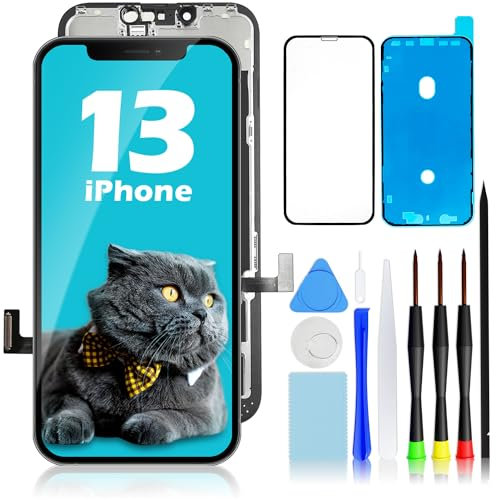 GULEEK Display für iPhone 13 LCD Ersatz Bildschirm, 6,1 Vormontiert Touchscreen Schwarz mit Front Komplettes Glas und Werkzeug