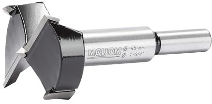 MOLLOM 45mm (1-3/4) Broca Forstner precisa con carburo YG8 de 2,0mm. Ideal para madera dura, plástico y contrachapado