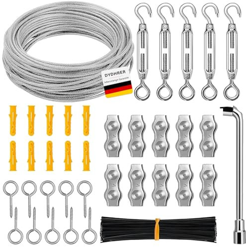 30M 3mm Drahtseil Set,304 Edelstahl Seilspanner Spannschloss,Stahlseil Ummantelt,Drahtseil mit Ösen Seilspanngarnitur,Edelstahlseil für Wäscheleine, Gardinenseil,Outdoor Rankhilfe,Deck-Kabel-Reling