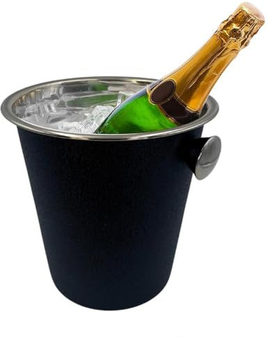 Paluplus Secchiello Portaghiaccio in Acciaio Inox con rivestimento colore NERO, Misura 22x21 cm e Capacità 4 Litri, 2 Maniglie, Secchiello per Bottiglie Vini Champagne per Feste ed Event -8681F