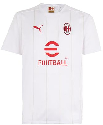 A.C. Milan - T-Shirt Prematch, Bambini e Ragazzi, Maglia da Calcio e da Allenamento a Maniche Corte, con Logo AC Milan e Puma, Prodotto Ufficiale, Bianco, 12 Anni