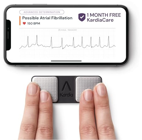 KardiaMobile 1-Lead Personal ECG Heart Rate Monitor + 1 Month Free of KardiaCare - Record ECGs at Home, Detects Atrial Fibrillation, Trusted by the NHS, Fast Results, Works with Most Smartphones