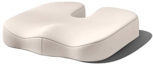 Cojin Silla Oficina, Cojin Ortopedico, Cojín de Asiento Ergonómico de Espuma con Memoria, Cojin Coxis Alivio del Dolor para Coche Ruedas Gaming,Beige