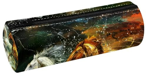 VAPOKF Trousse à crayons en cuir synthétique avec imprimé cheval qui coure, éclaboussures d'eau, trousse de maquillage pour femmes, filles, garçons, enfants, fournitures scolaires et de bureau