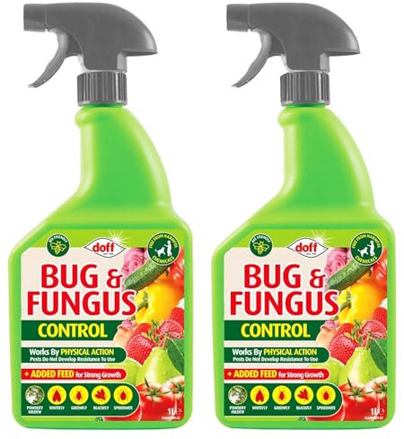 Bug & Fungus Control Spray 1L – Dual Action Insecticide and Fungicide for Plants, Kills Aphids, Mites, Mildew, Black Spot, Rust & More, Ready to Use, Pack of 2