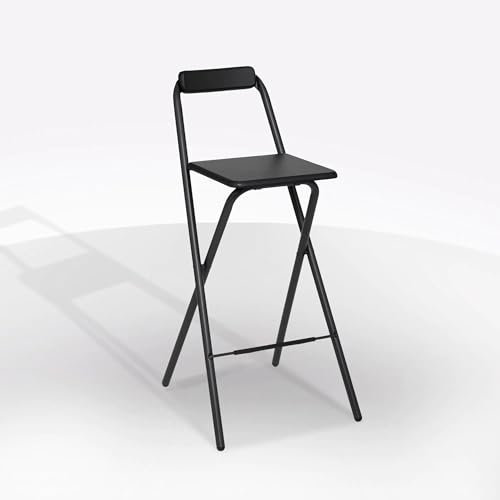Bissolo Casa Sgabello Alto Pieghevole in Metallo, Seduta in MDF, 47.5 x 50 x 98 cm, Nero
