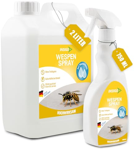 INSIGO Anti Wespen Spray 2l Kanister + 750ml Sprühflasche - Wespenmittel mit mechanischer Wirkung - Effektive Abwehr für Wespen - Wespen Spray mit Sofortwirkung