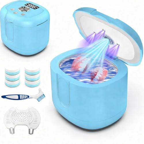 Ultraschallreinigungsgerät für Zahnschienen 45000Hz 200ML mit 4 U-V-Lampe – Ideal für Zahnspangen, Retainer, Zahnersatz & Schmuck – Inklusive Reinigungstabletten und Reinigungsbürste