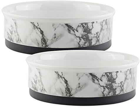 Bone Dry Pet Bowl Collection - Juego de Cuencos de cerámica, pequeño, mármol, 2 Unidades, Color Blanco