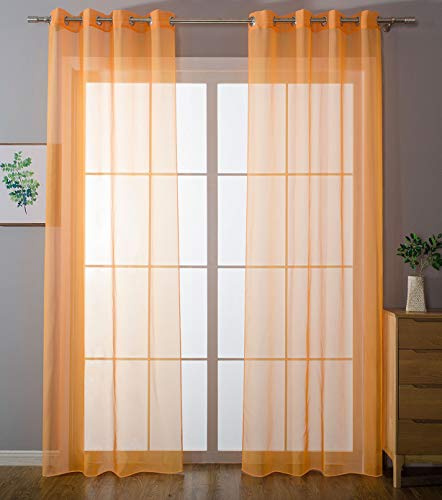 203322 - Set di 2 Tende Trasparenti per Soggiorno, in Voile, con Chiusura a Nastro, 245 x 140 cm (Altezza x Larghezza), Colore Arancione