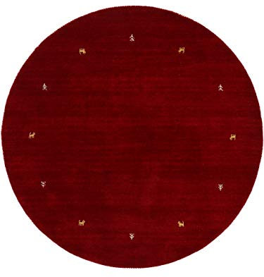 carpetfine Wollteppich Gabbeh Uni Rund Rot Ø 120 | Moderner Teppich für Wohn- und Schlafzimmer