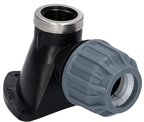 STEMAX-Wassertechnik: PP-Klemmverbinder, Winkel 90° klemm x IG mit Wandscheibe, PN16, Trinkwasserzertifiziert, DVGW (20mm x 1/2)