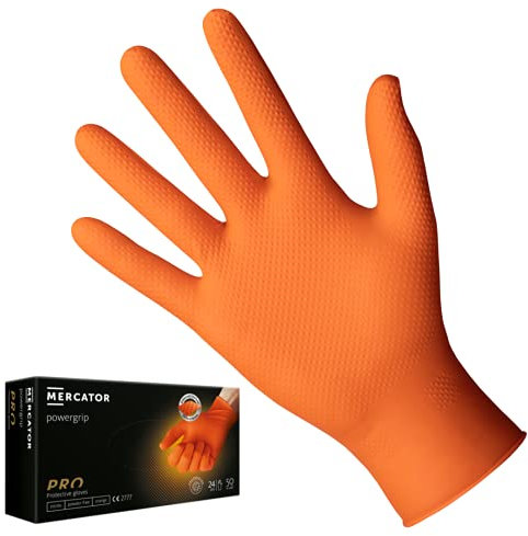 Mercator POWERGRIP, guanti in nitrile, senza polvere, arancione, taglia: XL - 50 pezzi