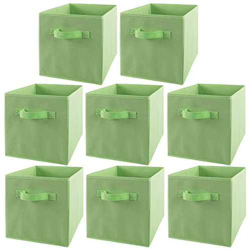 LONENESSL Faltbare Aufbewahrungsboxen mit Griff, 8er Set Stoff Faltbare Aufbewahrungswürfel, Offene Aufbewahrungskörbe Quadratische Organizerboxen für Spielzeug Kleidung und Bücher Organisation Grün