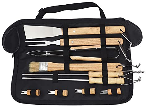 10 ST. Grilltillbehörssats För Män Kvinnor Professionell Grillredskap I Rostfritt Stål Med Trähandtag Grillredskap Set I Bärbar Bärväska För Utomhuscamping, Grill