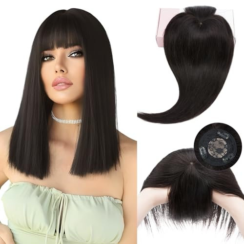 Elailite Toupet - Capelli da donna in capelli veri, con pony, 25 cm, 32 g, con clip in extension, 150% densità, lisci, 10, #1B, colore nero naturale