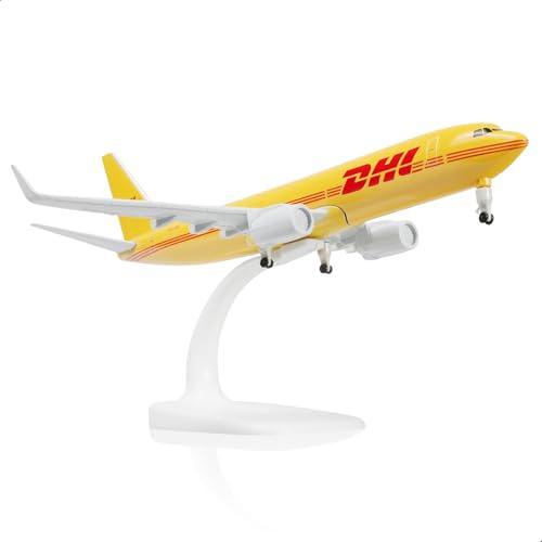 QIYUMOKE 1/300 737 flygplansmodellbyggsats av metallgjutning (8,3 tum L) med stativ, för DHL 737 flygplansmodell för flyggåvor för vuxna, skrivbordsdisplayflygplan