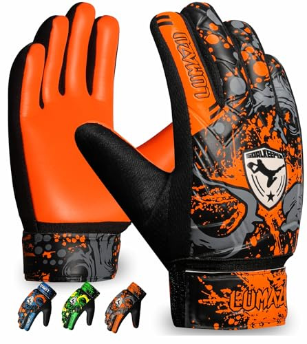LUMAZU Guantes de portero de fútbol juvenil para niños y adultos (naranja, talla 3 adecuada para niños de 5 a 6 años)