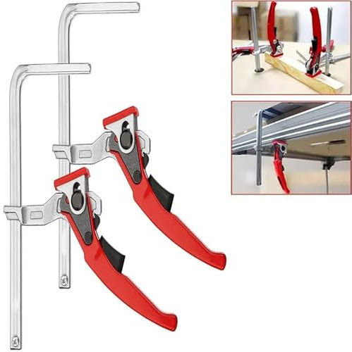 Sargentos De Apriete,Sargentos De Apriete Metal,Abrazaderas de carril,2 pcs, alcance de 300mm,con Abrazadera de trinquete de acero grande ajustable profundidad de garganta de 60mm para lijar,cortar