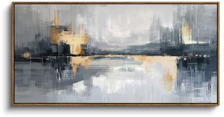 ARPEOTCY Cuadros de lienzo grandes con marco, 102 x 51 cm, modernos cuadros abstractos, decoración de pared minimalista para salón, dormitorio, oficina, decoración de pared, gris, dorado, azul