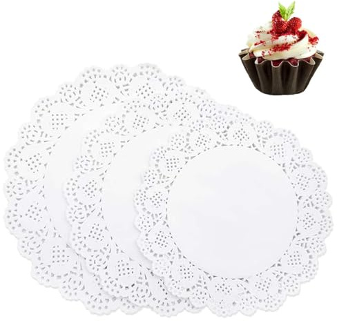 UYVPAER 150 Pièces Rond Napperon Papier Dentelle Napperon Gâteau d'emballage Tapis De Papier Patisserie Tapis De Papier(3 Tailles)