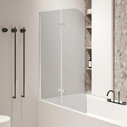 Eikuavons Paroi de douche pliable pour baignoire 100 x 140 cm, en verre de sécurité de 6 mm (ESG) - Argenté transparent