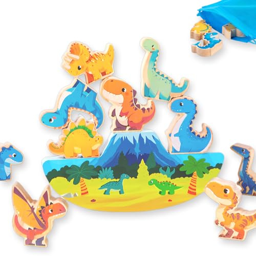 Echehi Dinosaur Balance Building Blocks, 11-Piece Educational Stacking Toy for Toddlers 18+ Month, STEM Learning, Fine Motor Skills & Parent-Child Interaction
