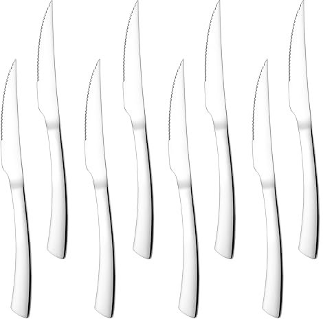 Herogo Steak Knives Set of 8, Stainless Steel Steak Knife Set with Sharp Serrated Edge, Dinner Table Kitchen Knife with Ergonomic Handle, Mirror Polished, Rust Resistant & Dishwasher Safe