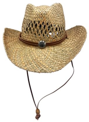 Luna Roy Sombrero Cowboy, Vaquero de Paja, Estilo Country con Banda de Cuero y chapita Decorativa