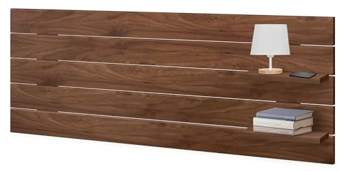 DHOME Testiera in Legno Riciclato DM con Mensole Stile Pallet Comodino Integrato Ripiani per Letto Stile Nordico Ferramenta Inclusa (Pallet Orizzontale, Legno Noce, 160cm)