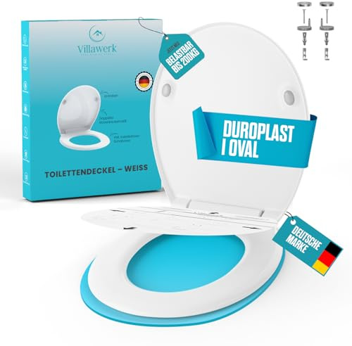 Villawerk® Toilettendeckel mit Absenkautomatik – DEKRA geprüft, [Neues Modell 2026] einfache Montage, antibakteriell & UV-beständig (Quick Release), WC-Sitz inkl. Installationsschablone, Oval Weiß