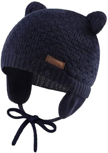 Mayoii Winter Beanie Hat for Baby Kids Toddler Infant Newborn, Earflap Cute Warm Fleece Lind Knit Cap for Boys Girls (UK, Alpha, M, Navy)