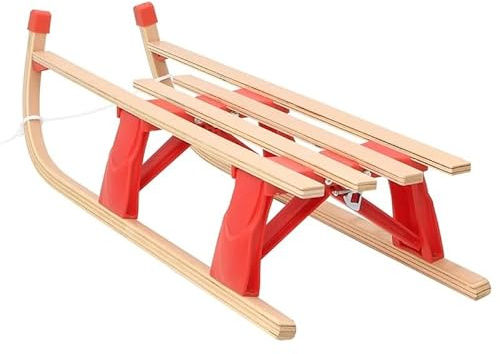 Slitta pieghevole in legno, 110 cm, slitta pieghevole per bambini e adulti, robusta e maneggevole per il divertimento della neve in giardino o in montagna