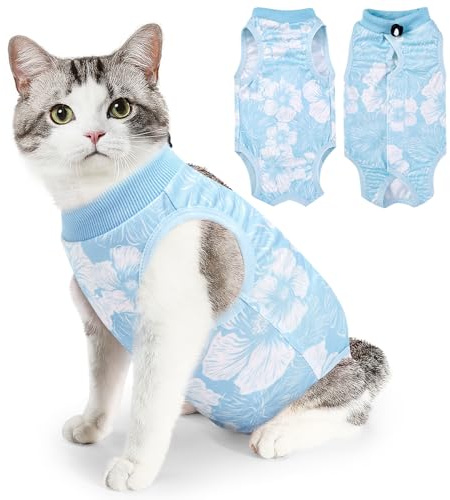Eyein Cat Recovery Suit, Comfortable Cat Surgery Recovery Suit, Cone Collar Alternative for Female Male Cats, Kitten Onesie Pet Surgical Spay Suit for Abdominal Wound Skin Diseases(Blue,S)