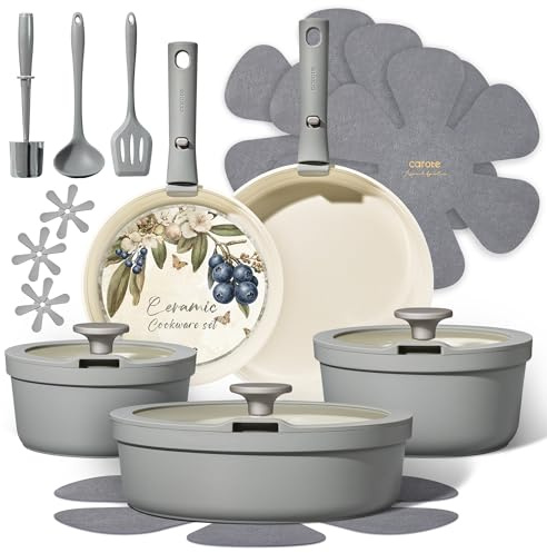 CAROTE 20pcs Ceramic Cookware Sets, Nonstick Pots and Pans Set Non Toxic