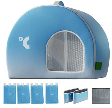 Caseta de refrigeración para animales domésticos – Refugio para perros de gran tamaño, resistente a la intemperie, caseta para animales de exterior de alta eficiencia con tecnología de enfriamiento