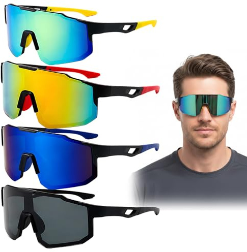 4PCS Glasses Cycling Sunglasses Mens, Sports Eyewear for Outdoor Activities, Mountain Biking with Dust Protection, Running in Various Light Conditions, Includes Multiple Lens Options with Durable Fram
